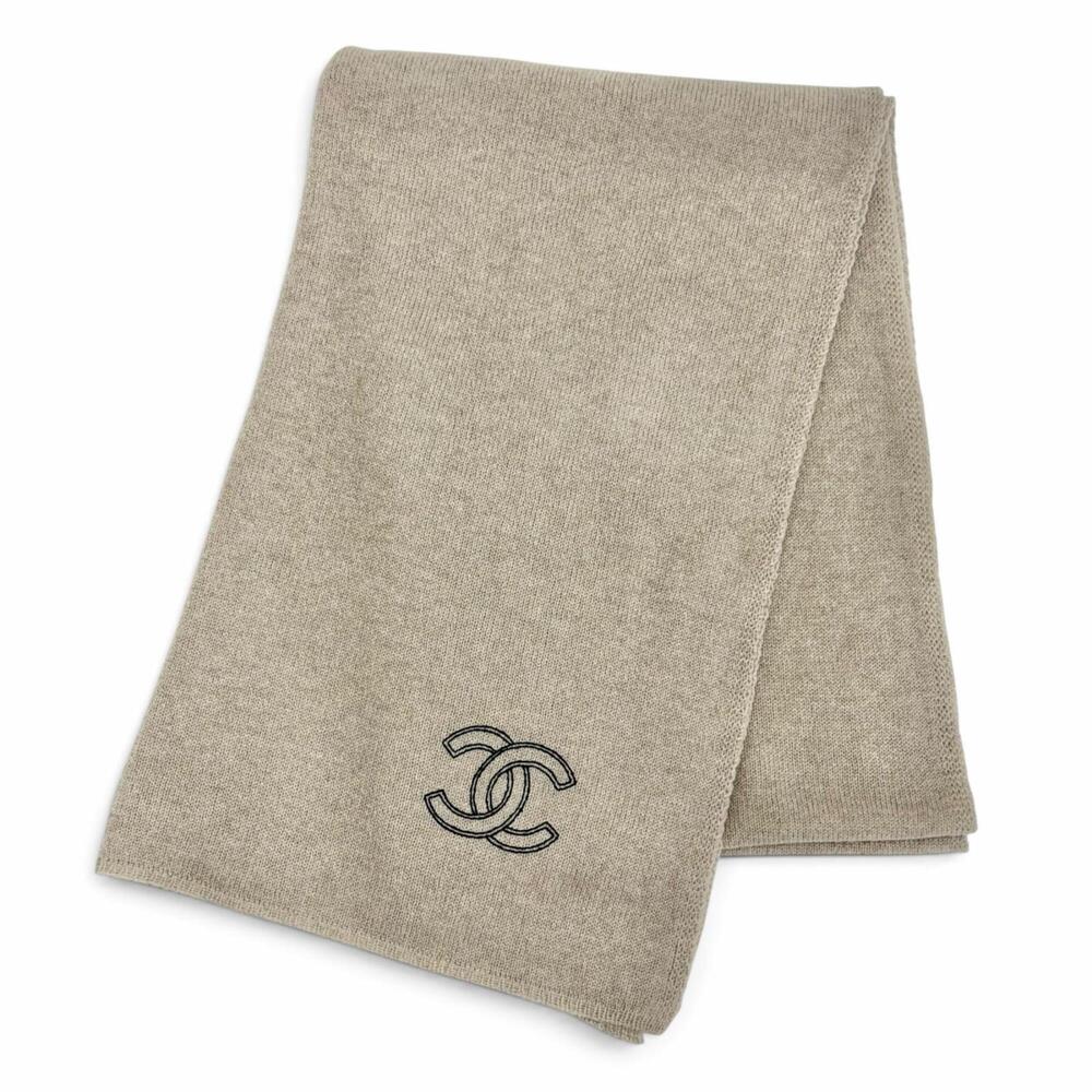CHANEL 100% Cashmere 25 Cruise Coco Mark Large Stole/Scarf Shawl/Muffler Simp...